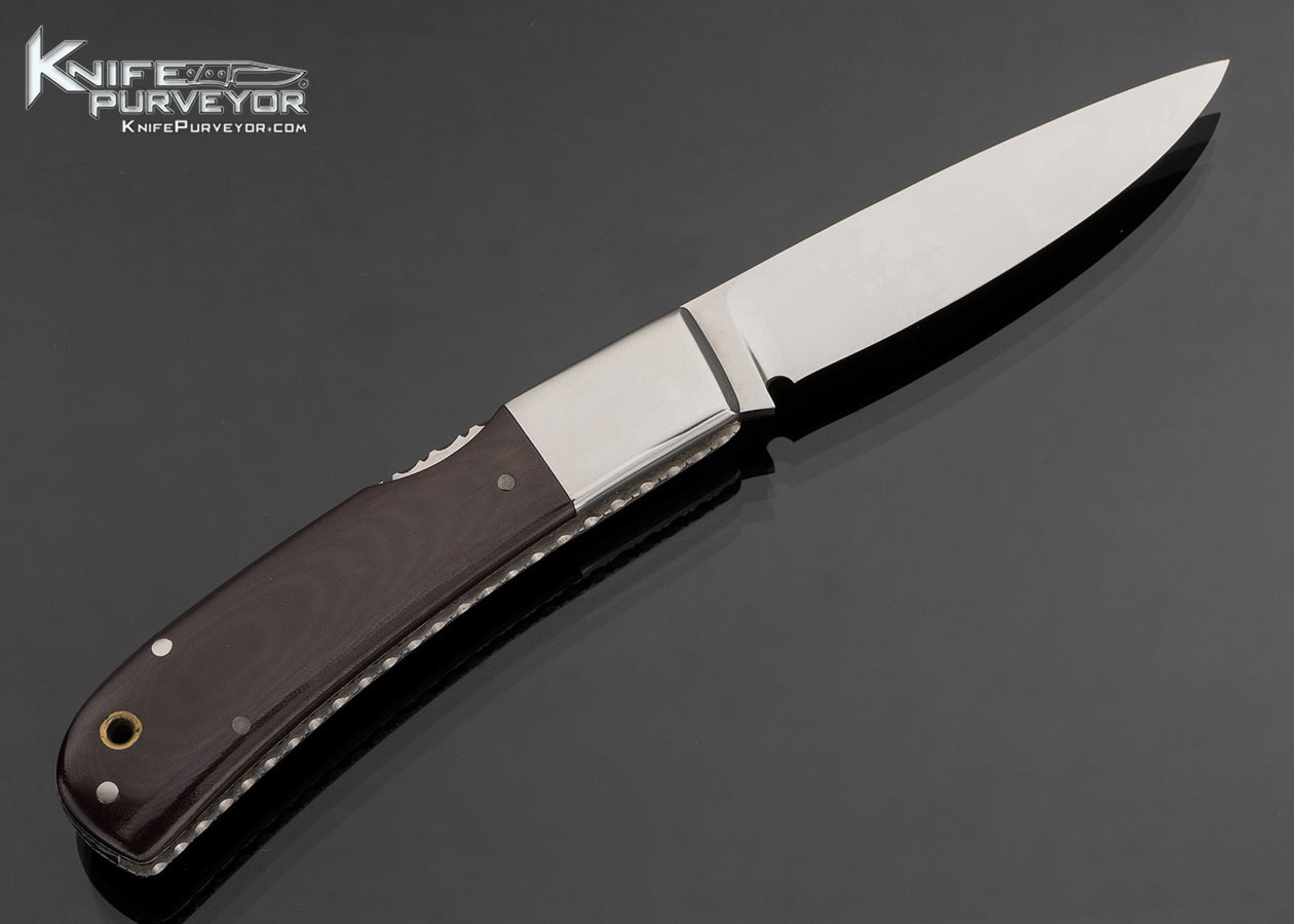 Harvey McBurnette Custom Knife Burgundy Micarta with Escutcheon Front Lock Folder - Image 3