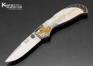 Jack Busfield Custom Knife Gold Lip Pearl "Royal Flush" Engraved with Gold Inlays by Tim and Christy George
