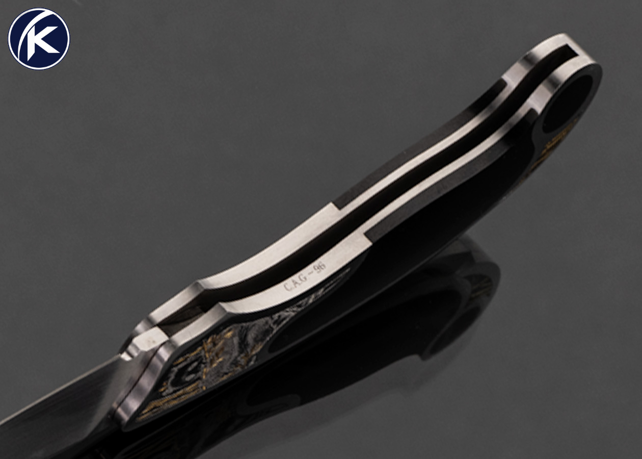 Jack Busfield Custom Knife Double Interframe Black Edwards Jade Lockback "The Ambassadors" Engraved with 24Kt Gold Inlays by Tim and Christy George - Image 6
