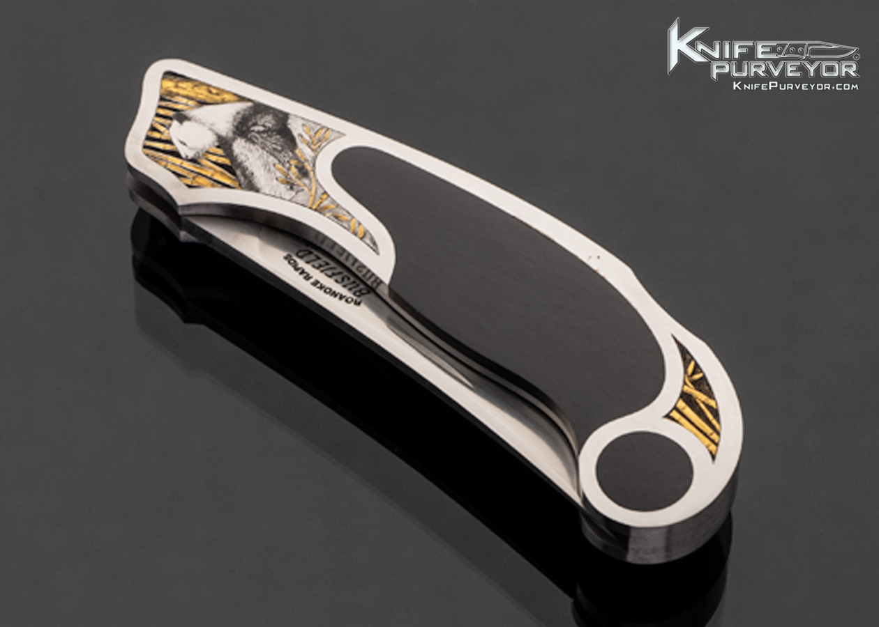 Jack Busfield Custom Knife Double Interframe Black Edwards Jade Lockback "The Ambassadors" Engraved with 24Kt Gold Inlays by Tim and Christy George - Image 2