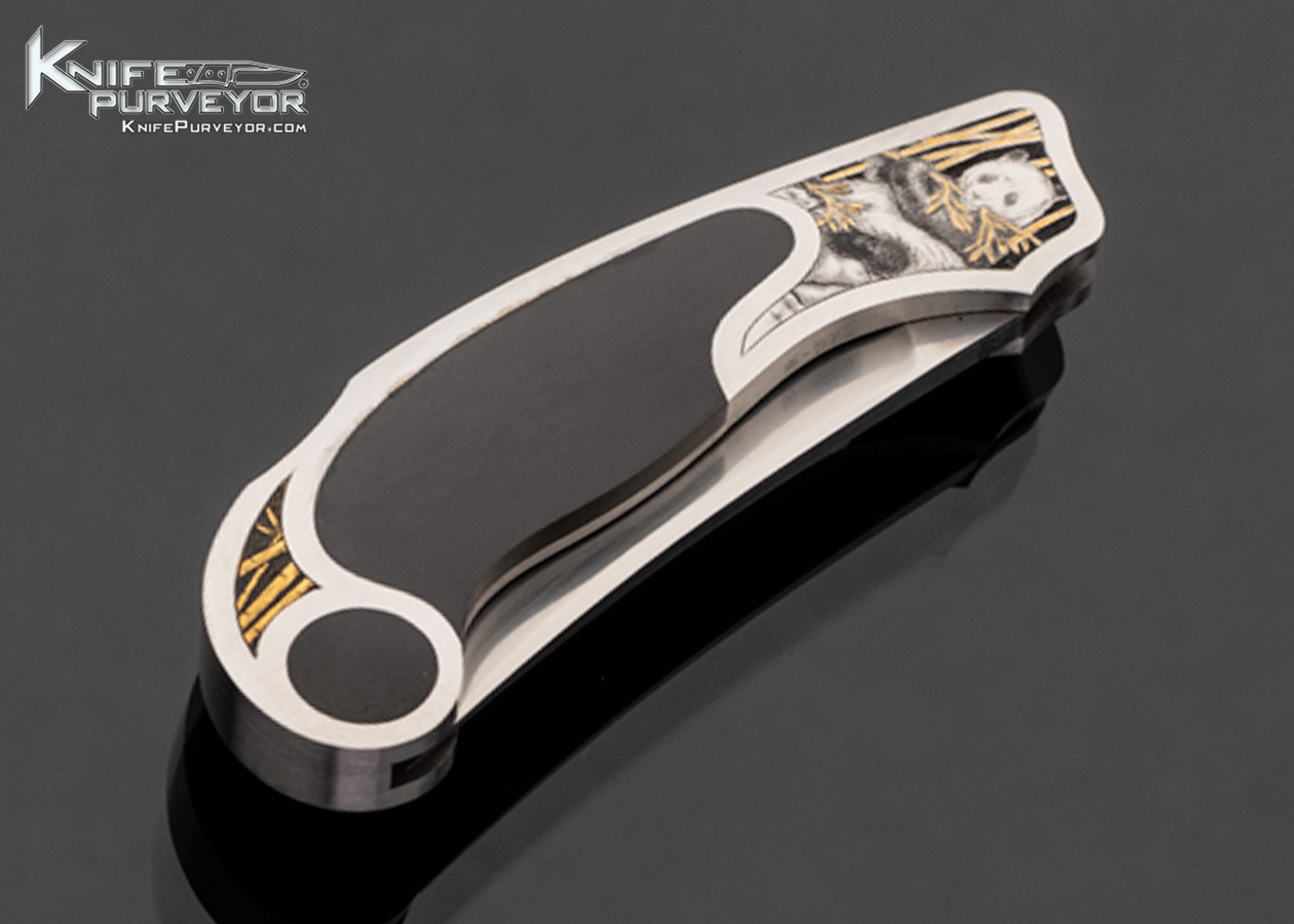 Jack Busfield Custom Knife Double Interframe Black Edwards Jade Lockback "The Ambassadors" Engraved with 24Kt Gold Inlays by Tim and Christy George - Image 4