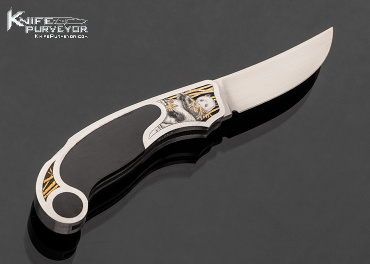 Jack Busfield Custom Knife Double Interframe Black Edwards Jade Lockback "The Ambassadors" Engraved with 24Kt Gold Inlays by Tim and Christy George - Image 3