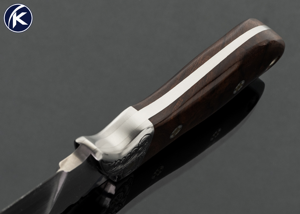 Jeff-Hollett-Custom-Knife-Engraved-Bolsters-by-EAH-with-Desert-Ironwood-Hunter-Fixed-Blade-