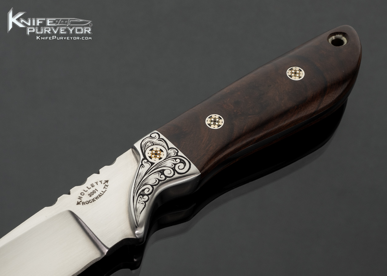 Jeff-Hollett-Custom-Knife-Engraved-Bolsters-by-EAH-with-Desert-Ironwood-Hunter-Fixed-Blade-
