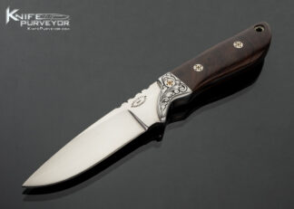 Jeff-Hollett-Custom-Knife-Engraved-Bolsters-by-EAH-with-Desert-Ironwood-Hunter-Fixed-Blade-