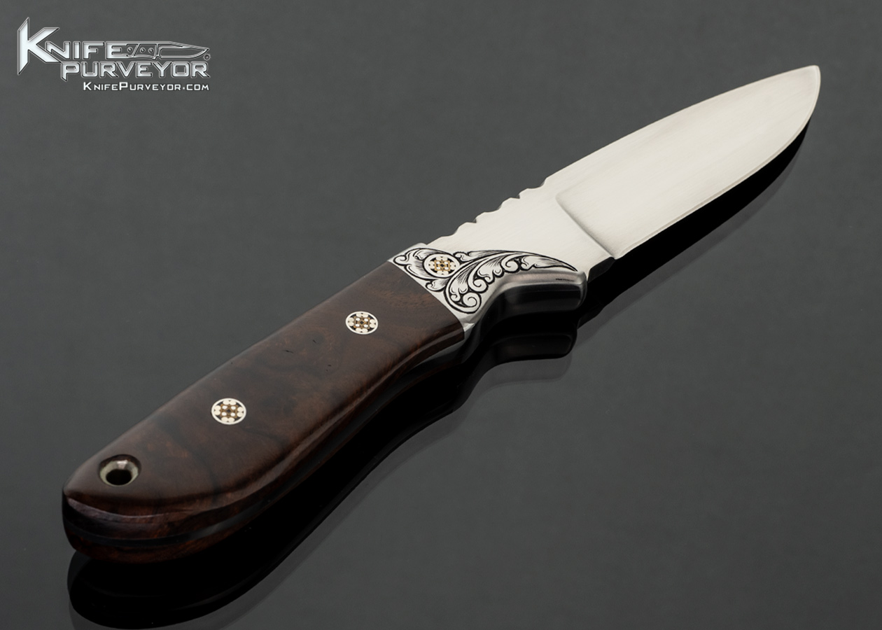 Jeff-Hollett-Custom-Knife-Engraved-Bolsters-by-EAH-with-Desert-Ironwood-Hunter-Fixed-Blade-