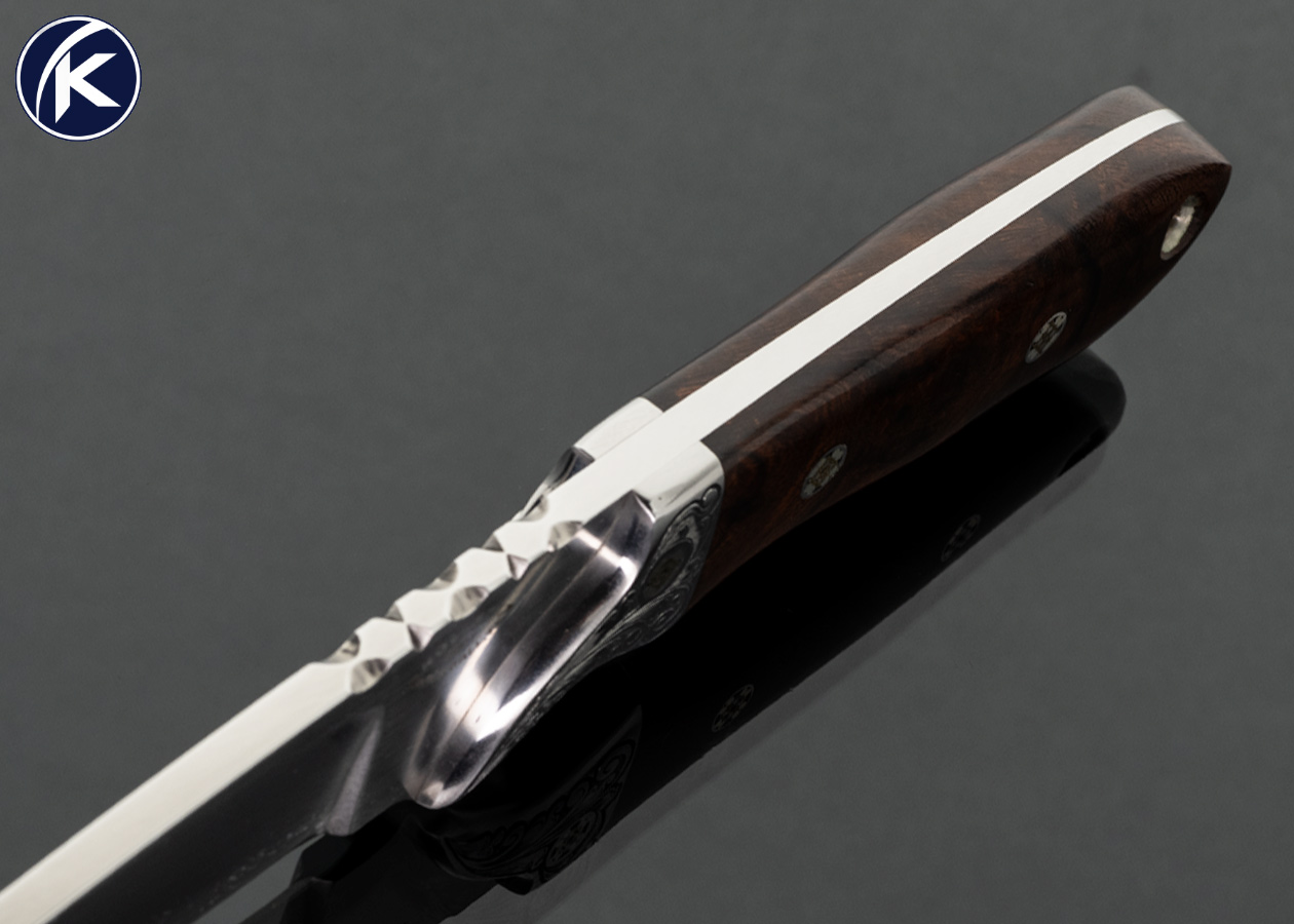 Jeff-Hollett-Custom-Knife-Engraved-Bolsters-by-EAH-with-Desert-Ironwood-Hunter-Fixed-Blade-
