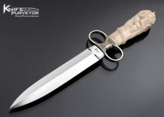 Jim Ence Custom Knife Engraved with Gold Inlays and Carved Fossil Walrus Ring Dagger 17760