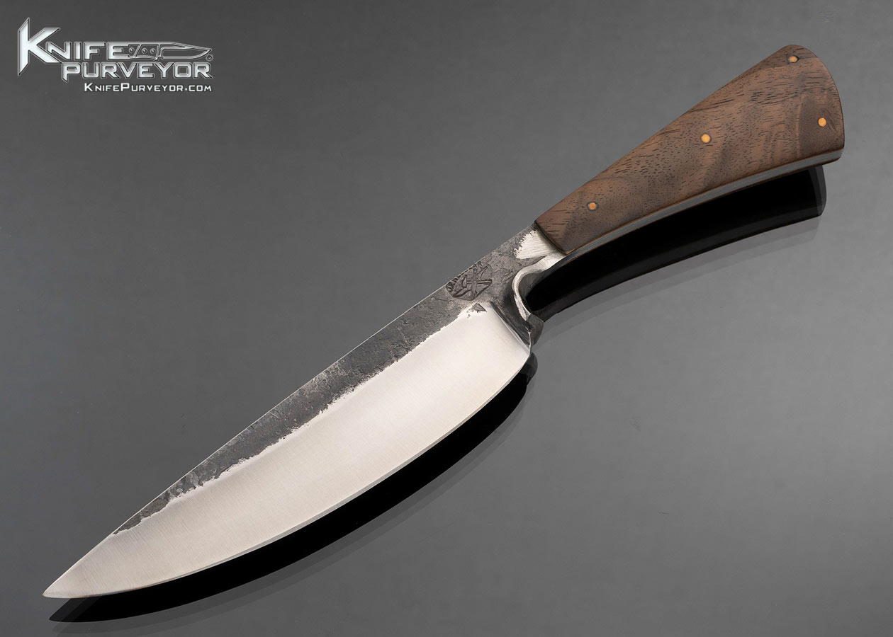 Joe Keeslar Custom Knife Forged Carbon Steel with Wood Scales Drop Point Hunter Fixed Blade