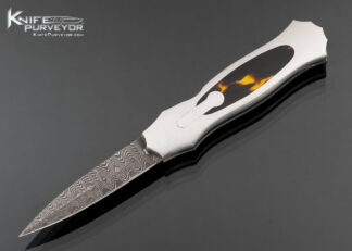 Joe Kious Custom Knife Damascus with Amber Interframe Automatic Lockback Dagger 17757