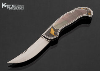 Joe Kious Custom Knife "Sargosso Sea" Engraved with Gold Inlays by Tim and Christy George with Black Lip Tahitian Pearl Lockback 17579
