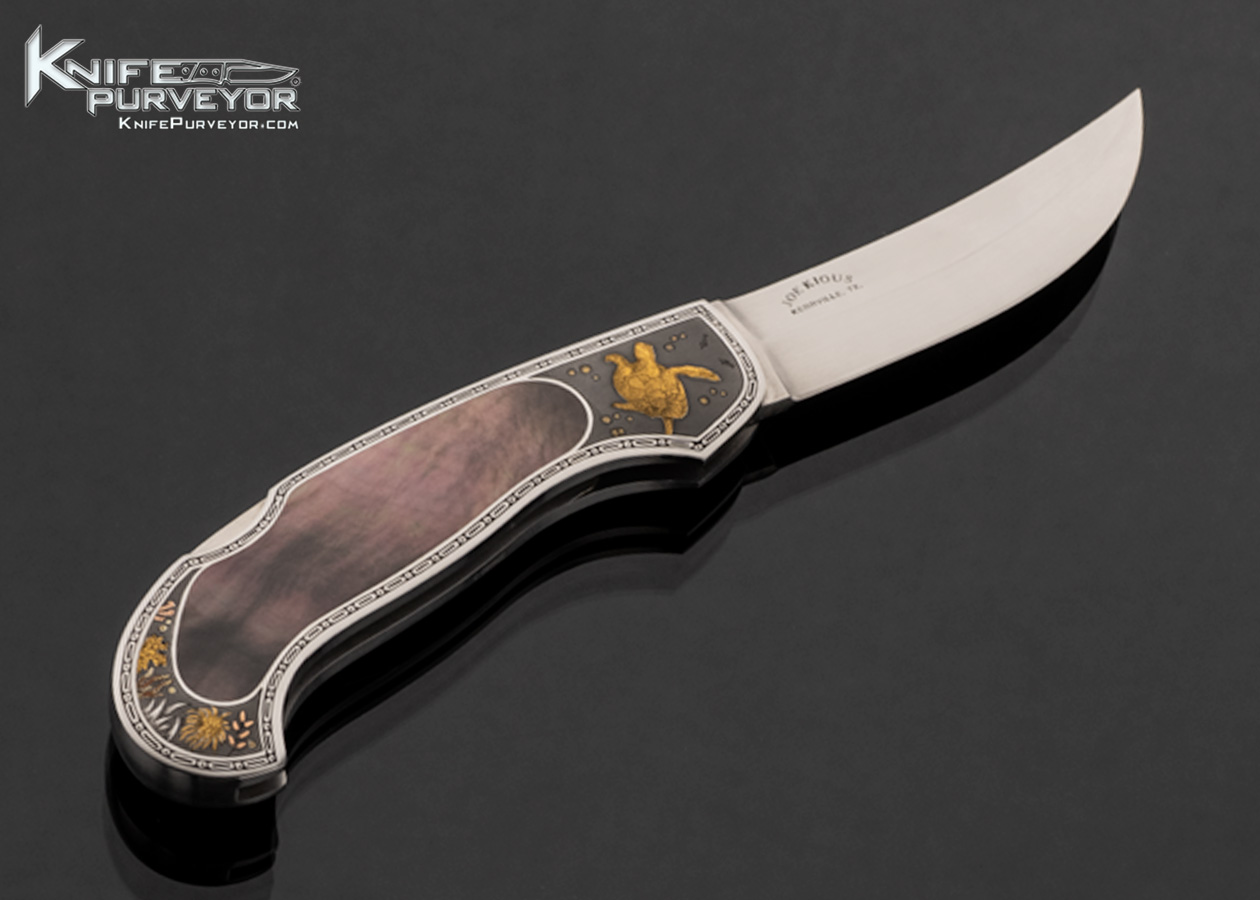 Joe Kious Custom Knife Black Lip Tahitian Pearl Lockback "Sargosso Sea" Engraved with 24Kt Gold Inlays by Tim and Christy George - Image 3