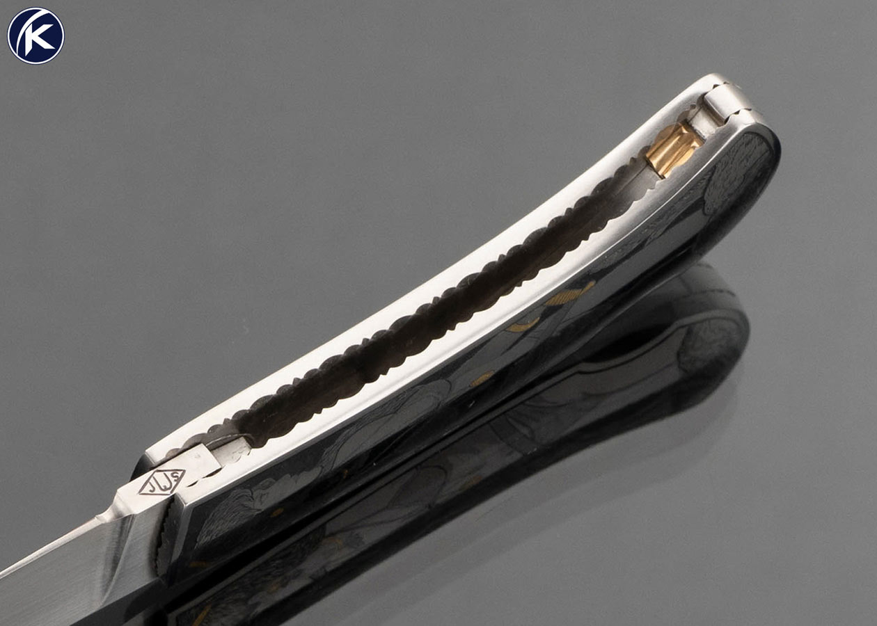 John W. Smith Custom Knife Sole Authorship Engraved with Gold Inlays "Viking Warrior and Princess" Lockback