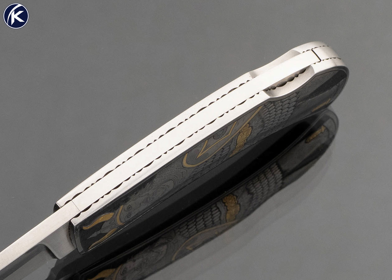 John W. Smith Custom Knife Sole Authorship Engraved with Gold Inlays "Viking Warrior and Princess" Lockback