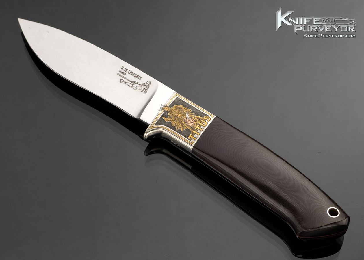 Bob Loveless Custom Knife Jon Robyn Engraved St. Florian with Micarta Drop Point Hunter Fixed Blade 17097