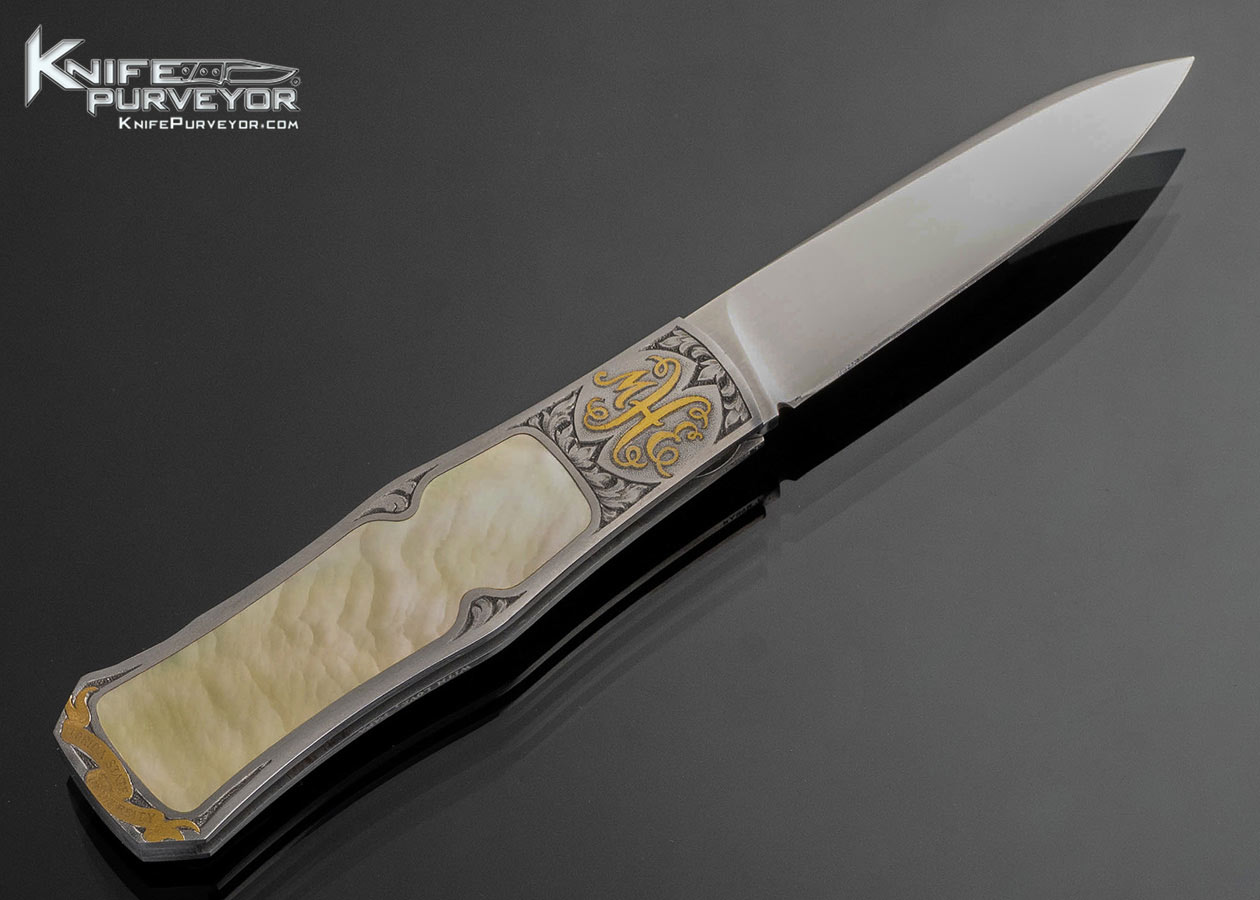 Steve Hoel Custom Knife Jon Robyn Engraved Florida State with South Sea Gold Lip Pearl Lockback 17093