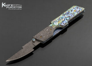 Mike Whiskers Allen Custom Knife "Lightning Bolt" Linerlock Devin Thomas Damascus Blade and Bolster with Paua Shell Scales