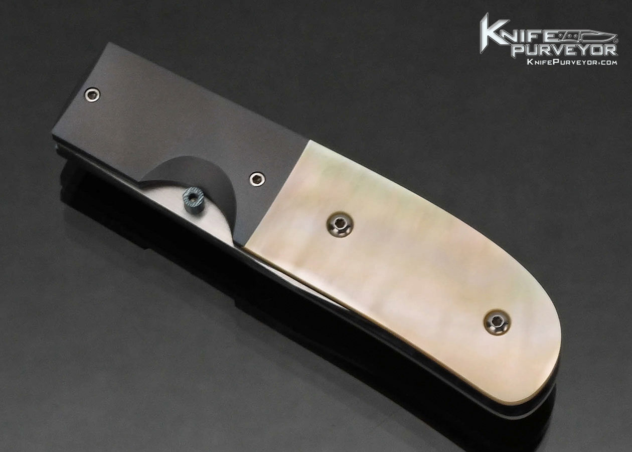 Melvin Gurganus Custom Knife Anodized Titanium Bolsters with Gold Lip Pearl Linerlock #002