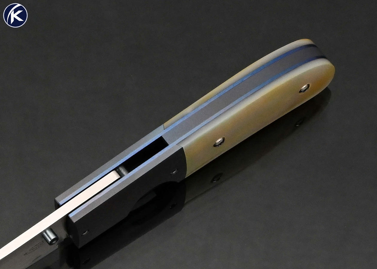 Melvin Gurganus Custom Knife Anodized Titanium Bolsters with Gold Lip Pearl Linerlock #002