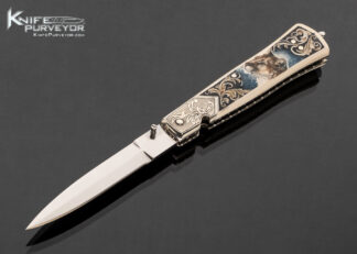 Mike Whiskers Allen Custom Knife Engraved Mammoth Bail Lock Folder Cougar Scrimshawed by Karen Petersen 17619