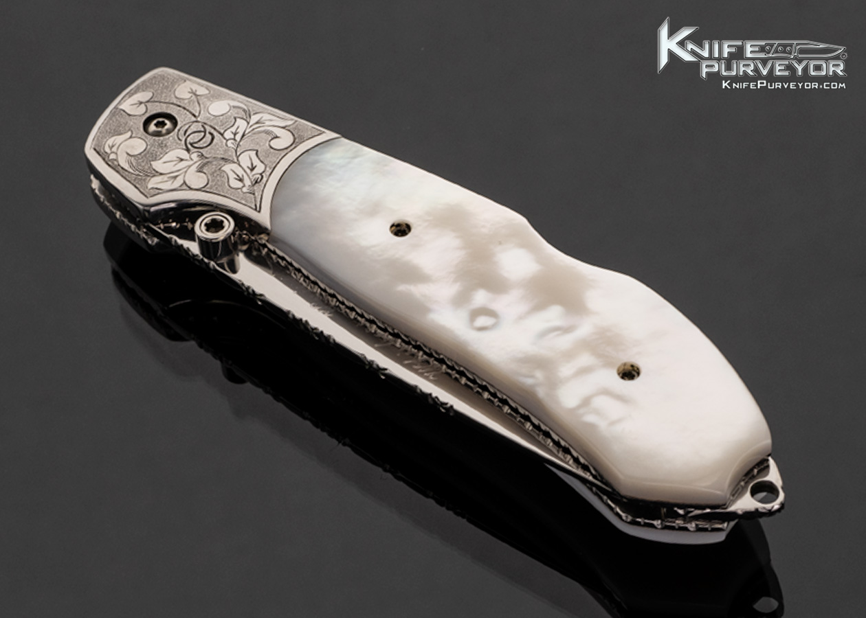 Mike Whiskers Allen Custom Knife Sole Authorship Engraved Mirror Polished with Mother of Pearl Lockback 01 of 10 - Image 2