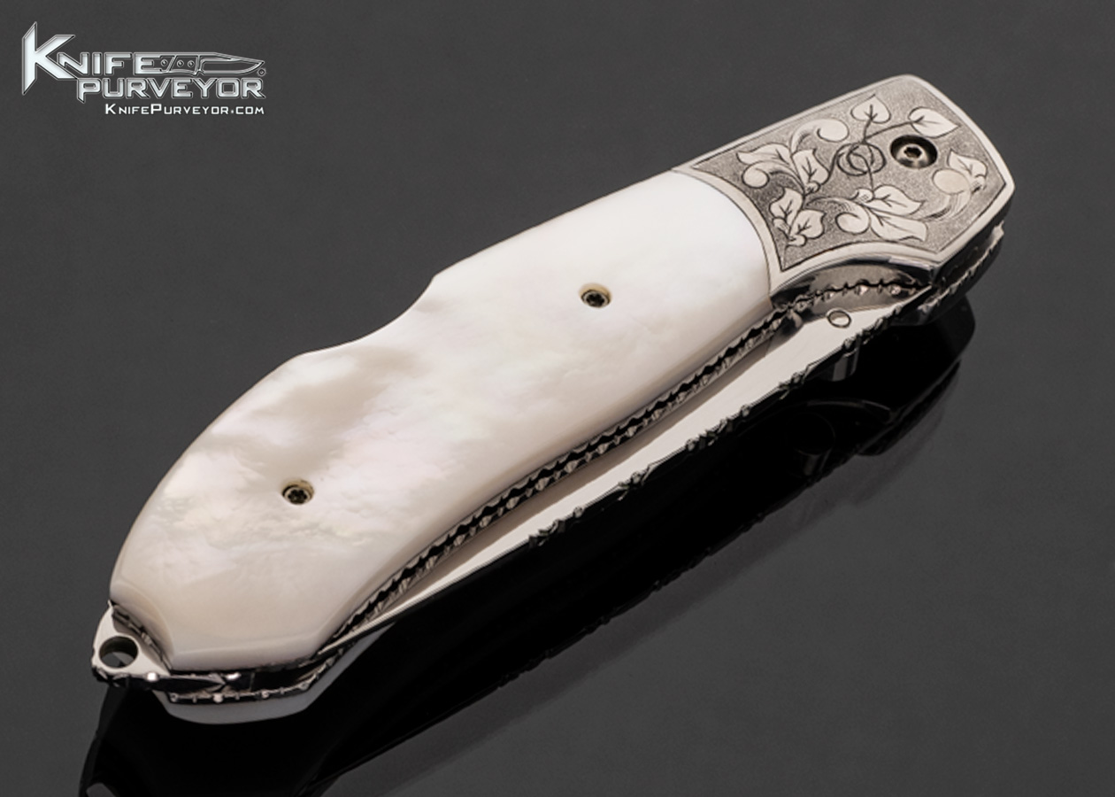 Mike Whiskers Allen Custom Knife Sole Authorship Engraved Mirror Polished with Mother of Pearl Lockback 01 of 10 - Image 4