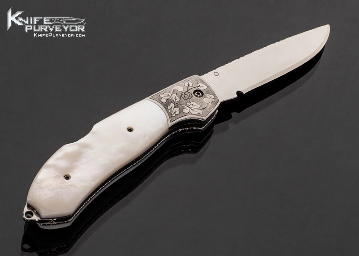 Mike Whiskers Allen Custom Knife Sole Authorship Engraved Mirror Polished with Mother of Pearl Lockback 01 of 10 - Image 3