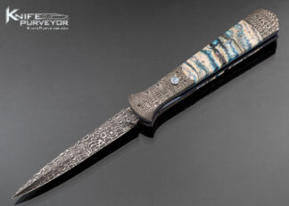 Paul Panak (Burn Knives) Custom Knife Chad Nichols Damascus and Mammoth Molar Button Release Automatic Linerlock Dagger 17748