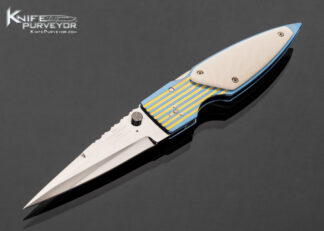 Phil Boguszewski Custom Knife Blue and Gold Titanium Frame with Mammoth Scales 17617