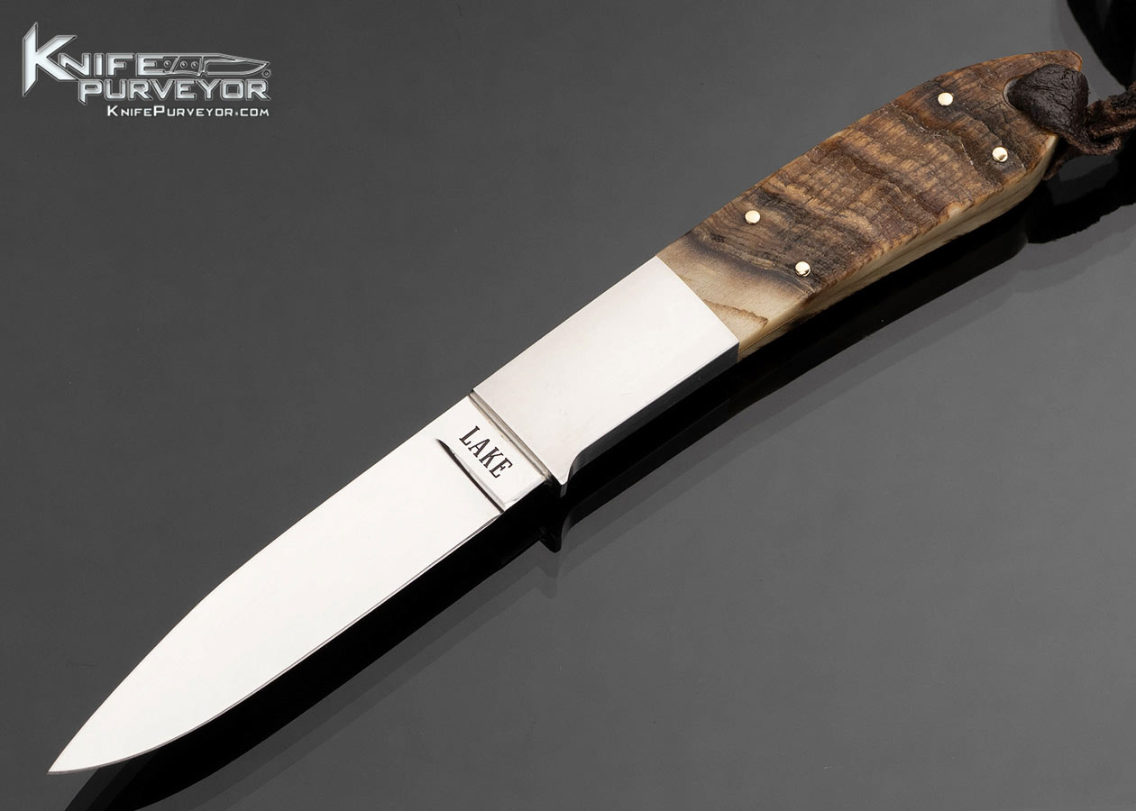 Ron Lake Custom Knife Big Horn Sheep Horn Gentleman's Fixed Blade with 14Kt Gold Pins and 14Kt Gold Spacer