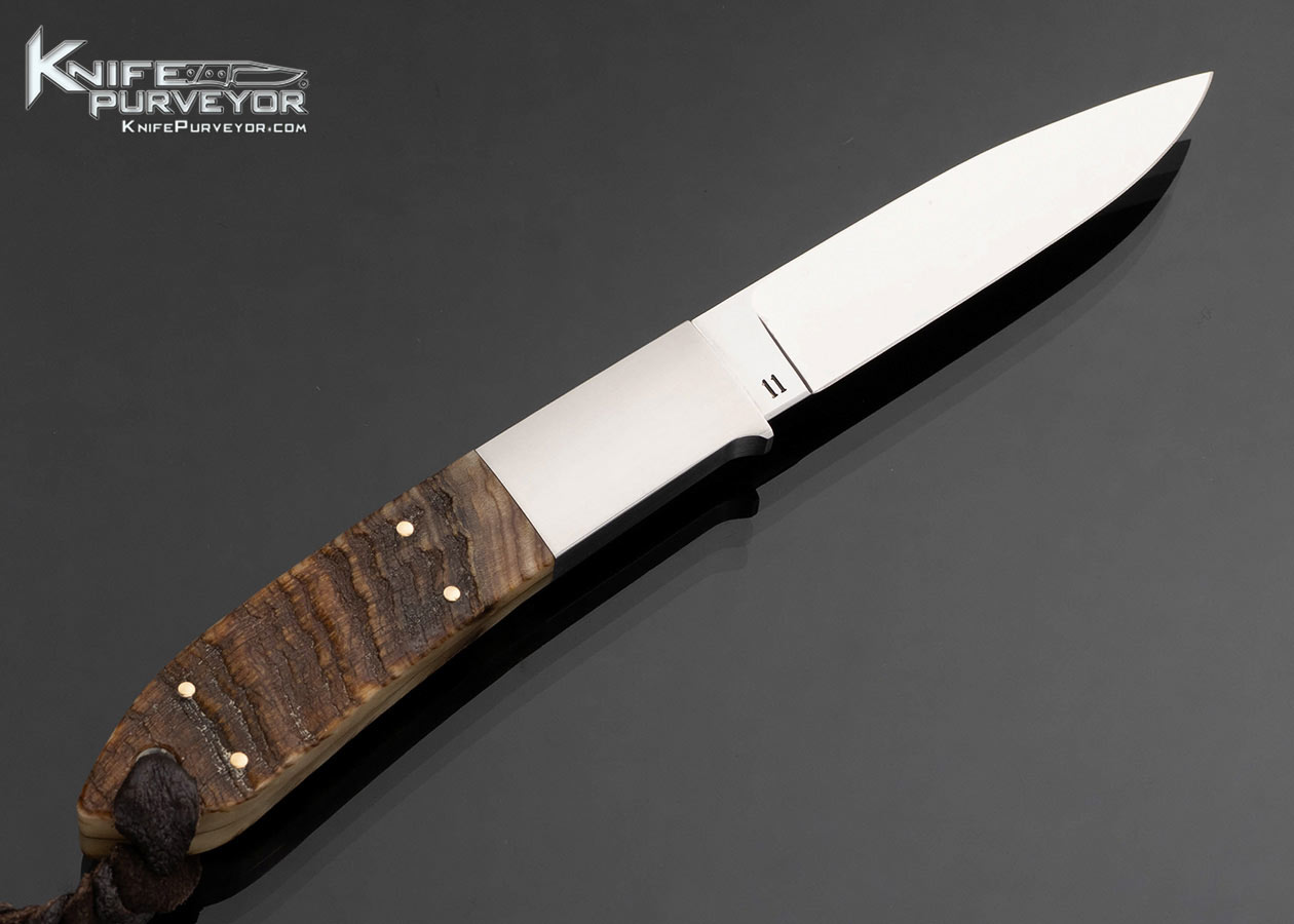 Ron Lake Custom Knife Big Horn Sheep Horn Gentleman's Fixed Blade with 14Kt Gold Pins and 14Kt Gold Spacer - Image 2