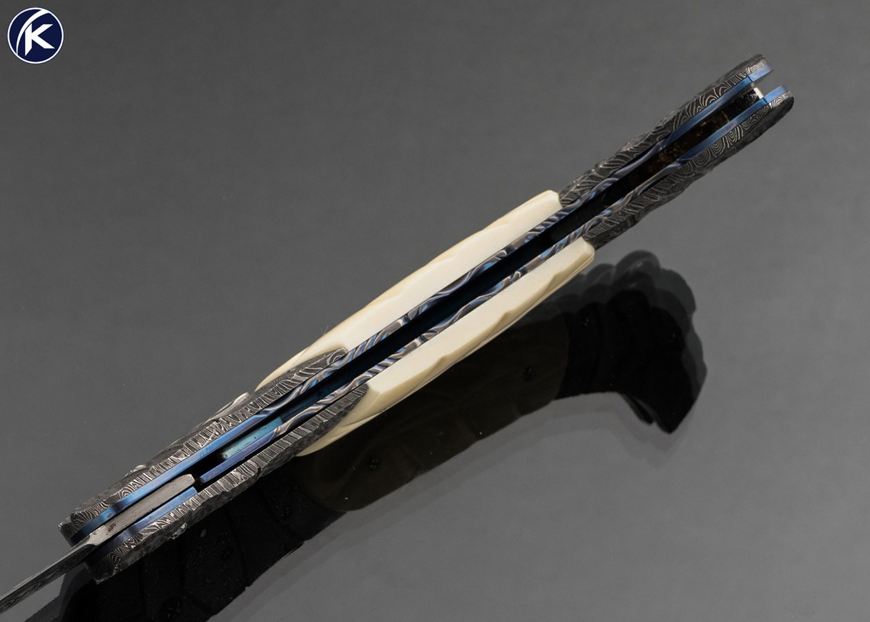Ralph Selvideo Custom Knife Custom Knife Double Bolstered with Carved Mammoth D/A Automatic