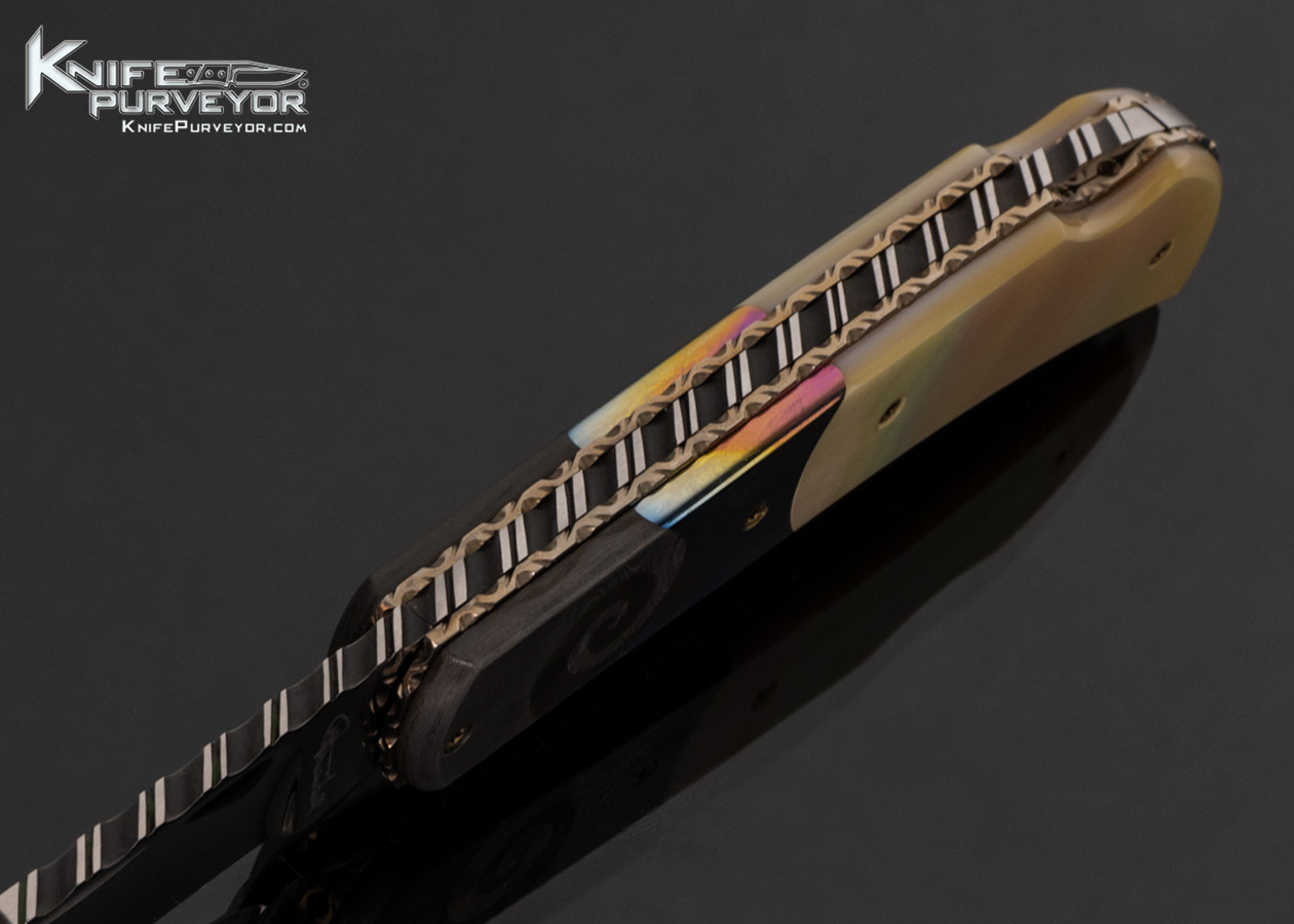 Ralph Turnbull Custom Knife Gold Lip Pearl, Titanium and Damascus Lockback - Image 3