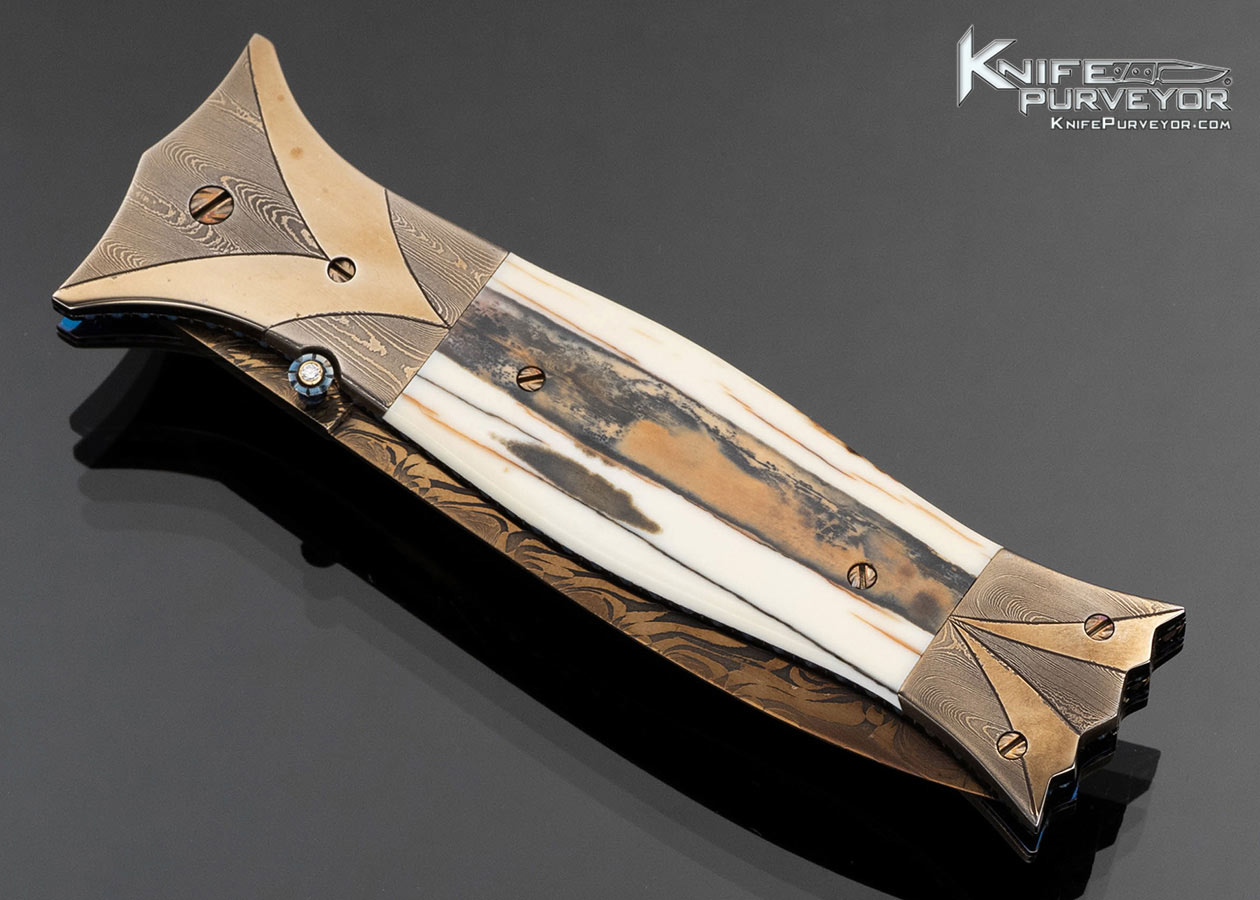 Rick Dunkerley Custom Knife Blued Sole Authorship Damascus Linerlock - Image 2
