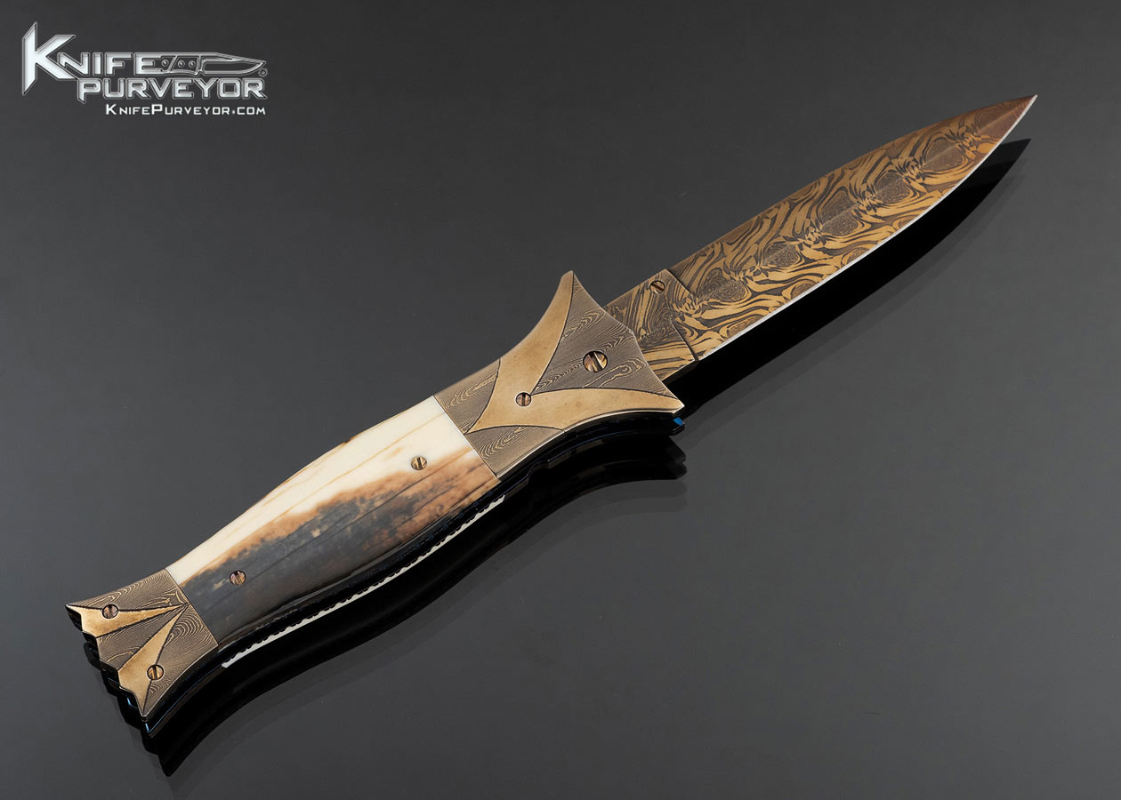 Rick Dunkerley Custom Knife Blued Sole Authorship Damascus Linerlock - Image 3