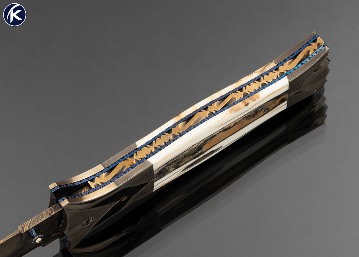 Rick Dunkerley Custom Knife Blued Sole Authorship Damascus Linerlock - Image 4