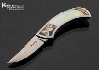 Rick Genovese Custom Knife Gold Lip Pearl Interframe Persian Lockback with Gold Toothpick Engraved by Christy George 17527