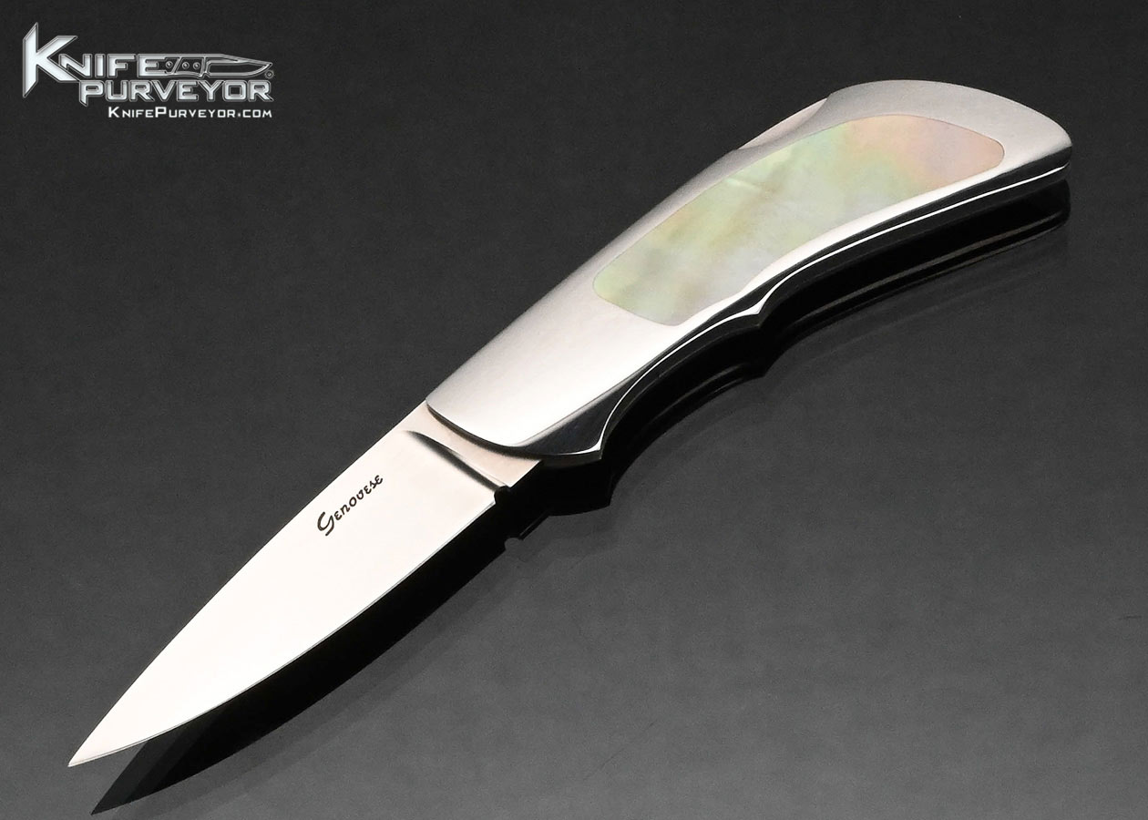 Rick Genovese Custom Knife Stainless Steel with Gold Lip Pearl Interframe Lockback