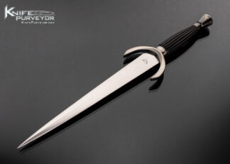 Ron Frazier Custom Knife Fluted Ebony Dagger with Blued Pommel and Guard Engraved by Thierry Duguet with 24Kt Gold Inlays Complete with a Custom Red Whip Snakeskin Scabbard 17711