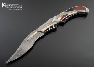 Ronald Best Custom Knife Damasteel, 14Kt Gold, Jasper and Fluted Pen Shell Inlaid Persian Automatic Lockback 17749