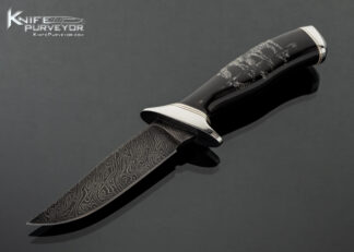 Sakmar-Custom-Knives-Custom-Knife-Damascus-with-Water-Buffalo-Horn-“Zebras”-Scrimshawed-by-Sandra-Brady-#9294-Hunter-