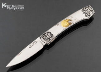 Scott Sawby Custom Knife Engraved Integral 416 Stainless Selflock with Gold Bear Inlay Lisa Tomlin Engraved