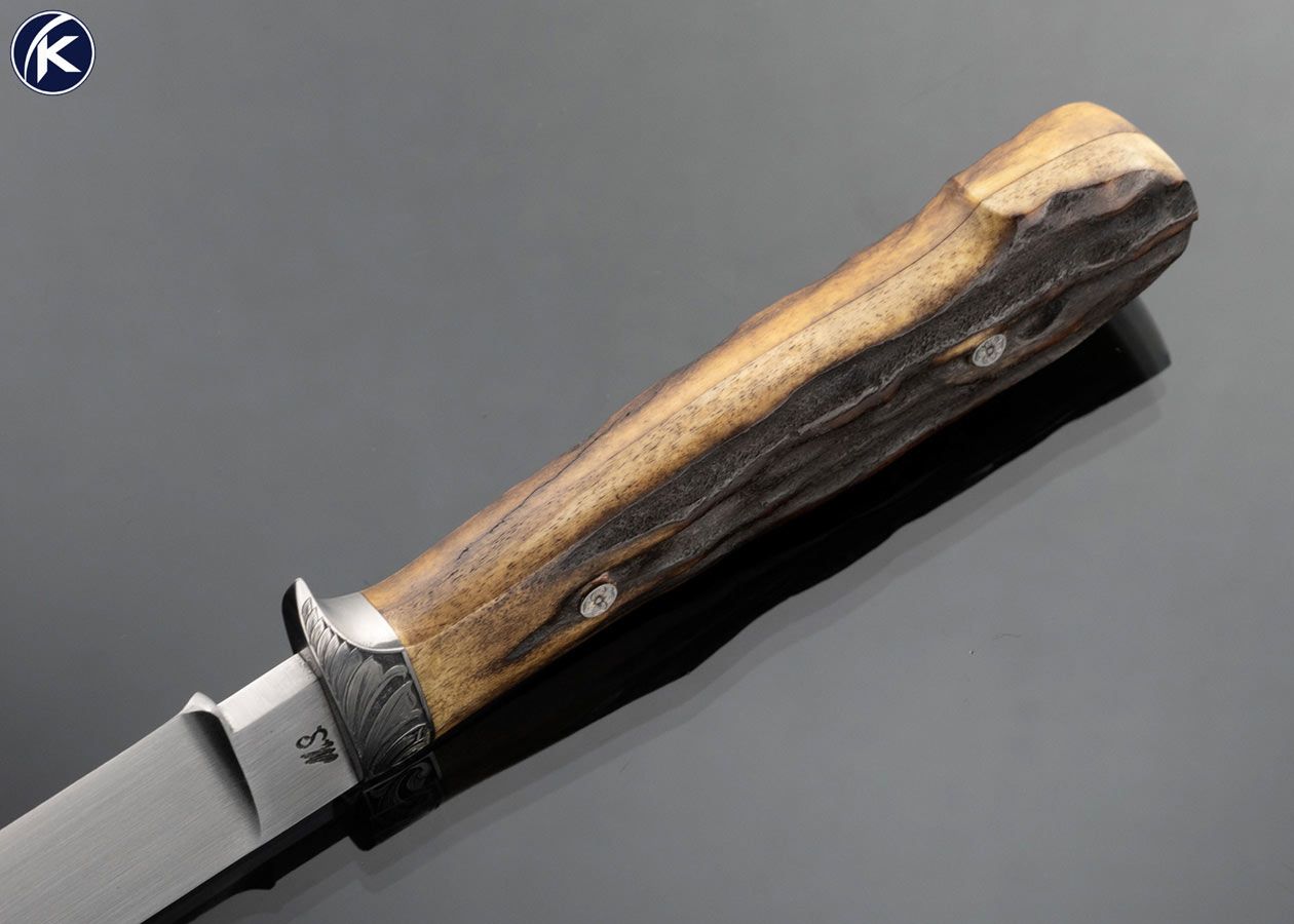Steve Dunn Custom Knife Custom Knife Engraved Guard with Amber Stag Fixed Blade