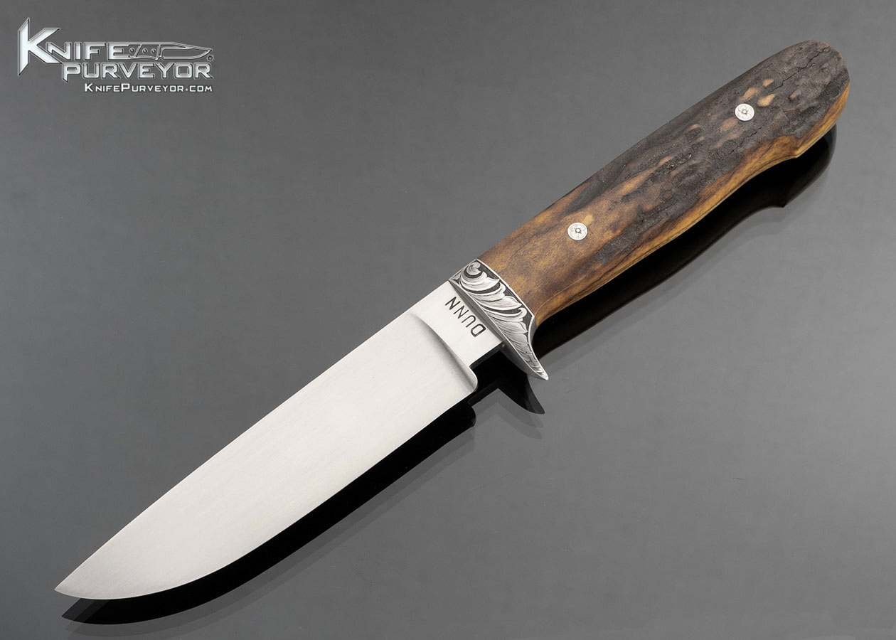 Steve Dunn Custom Knife Custom Knife Engraved Guard with Amber Stag Fixed Blade