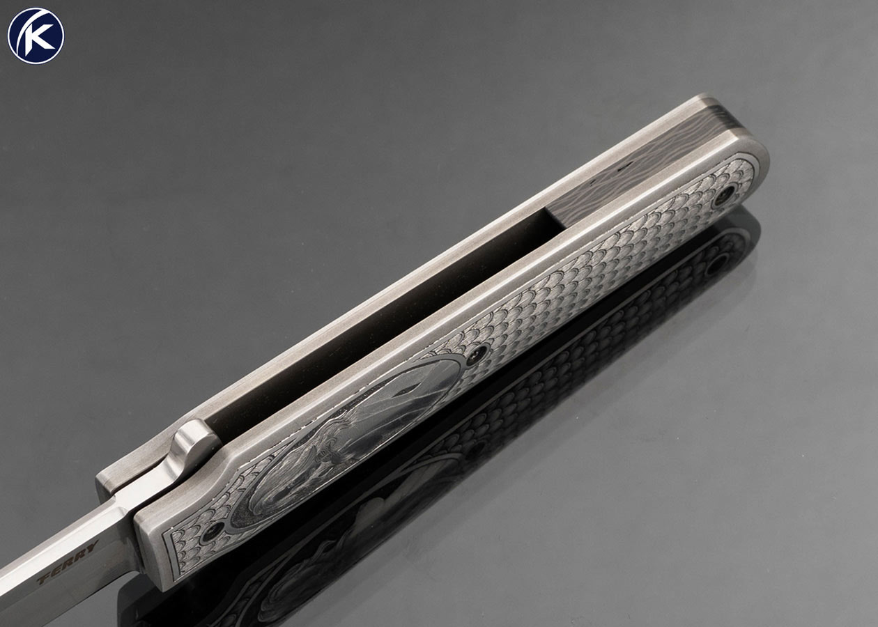 Tom Ferry Custom Knife Sole Authorship Engraved Engraved Radical Tanto Linerlock Flipper - Image 5