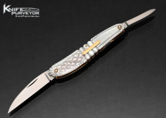 Tomohari Hamada Custom Knife Piqued Mother Of Pearl Scales with 18kt Escutcheon and Pins 2 Bladed Half Stop Slip Joint