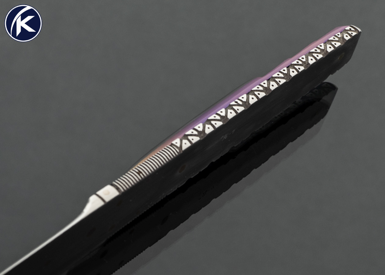 Unknown Maker Custom Knife Single Face Dagger with Anodized Titanium and Black Lip Tahitian Pearl Fixed Blade 17726