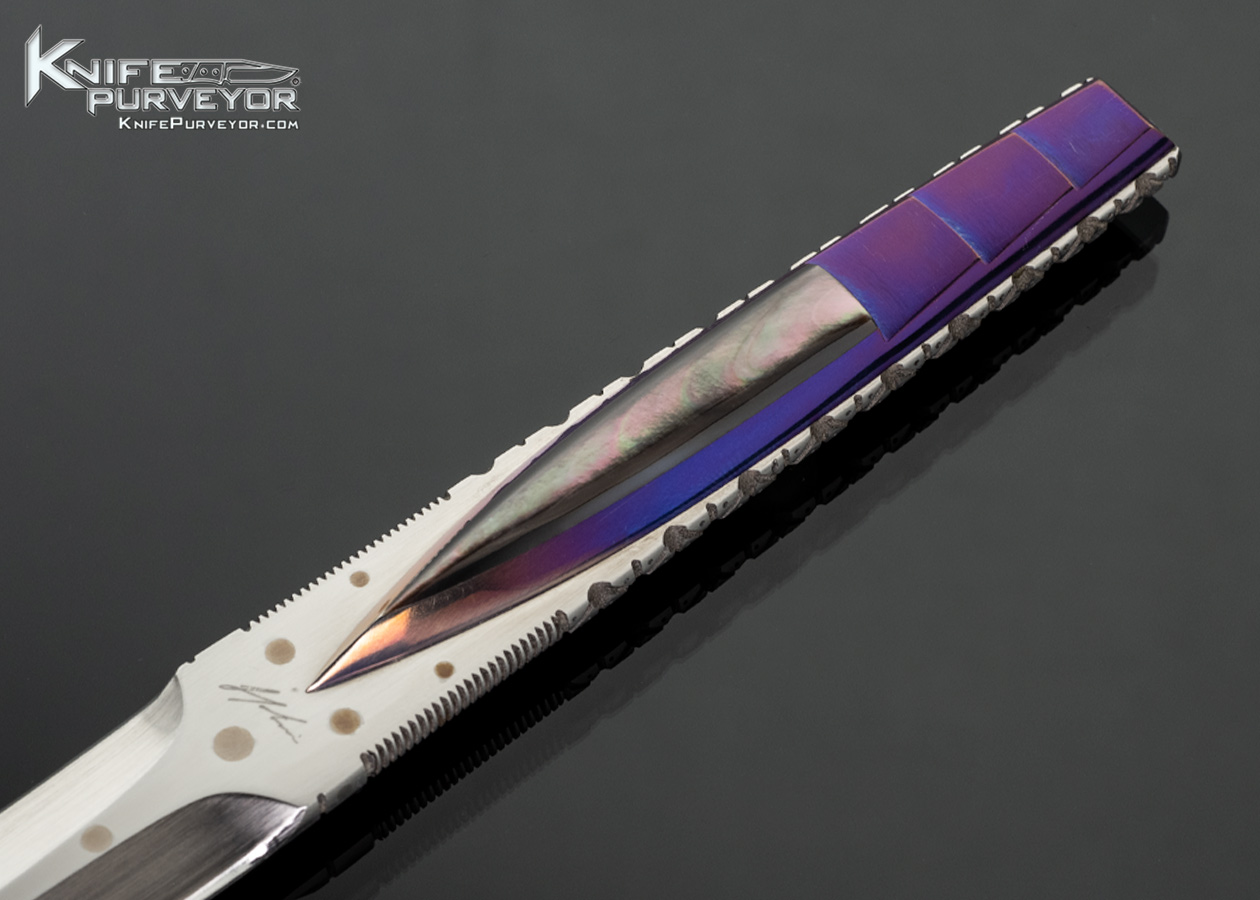 Jose DeBraga Custom Knife Single Face Dagger with Anodized Titanium and Black Lip Tahitian Pearl Fixed Blade - Image 2