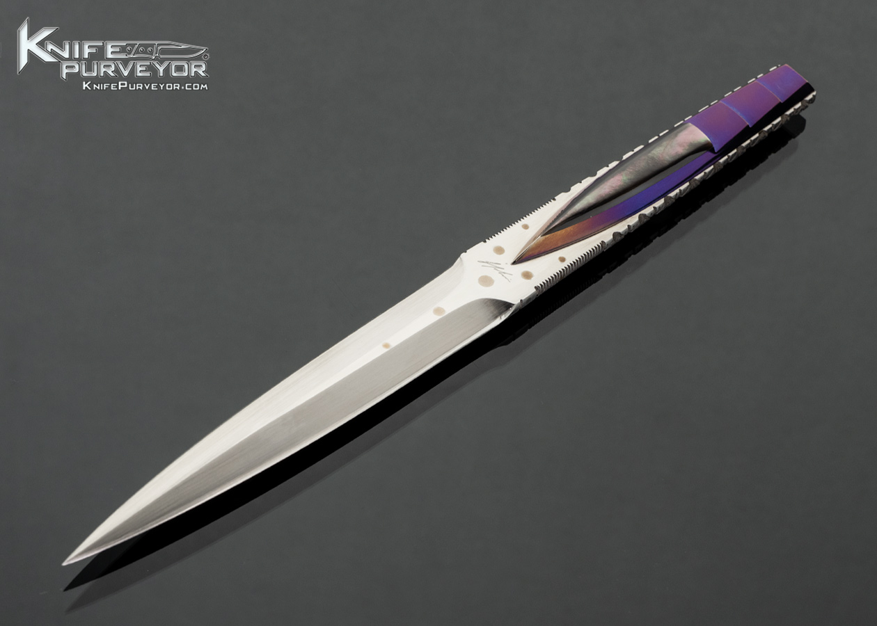 Jose DeBraga Custom Knife Single Face Dagger with Anodized Titanium and Black Lip Tahitian Pearl Fixed Blade 17726