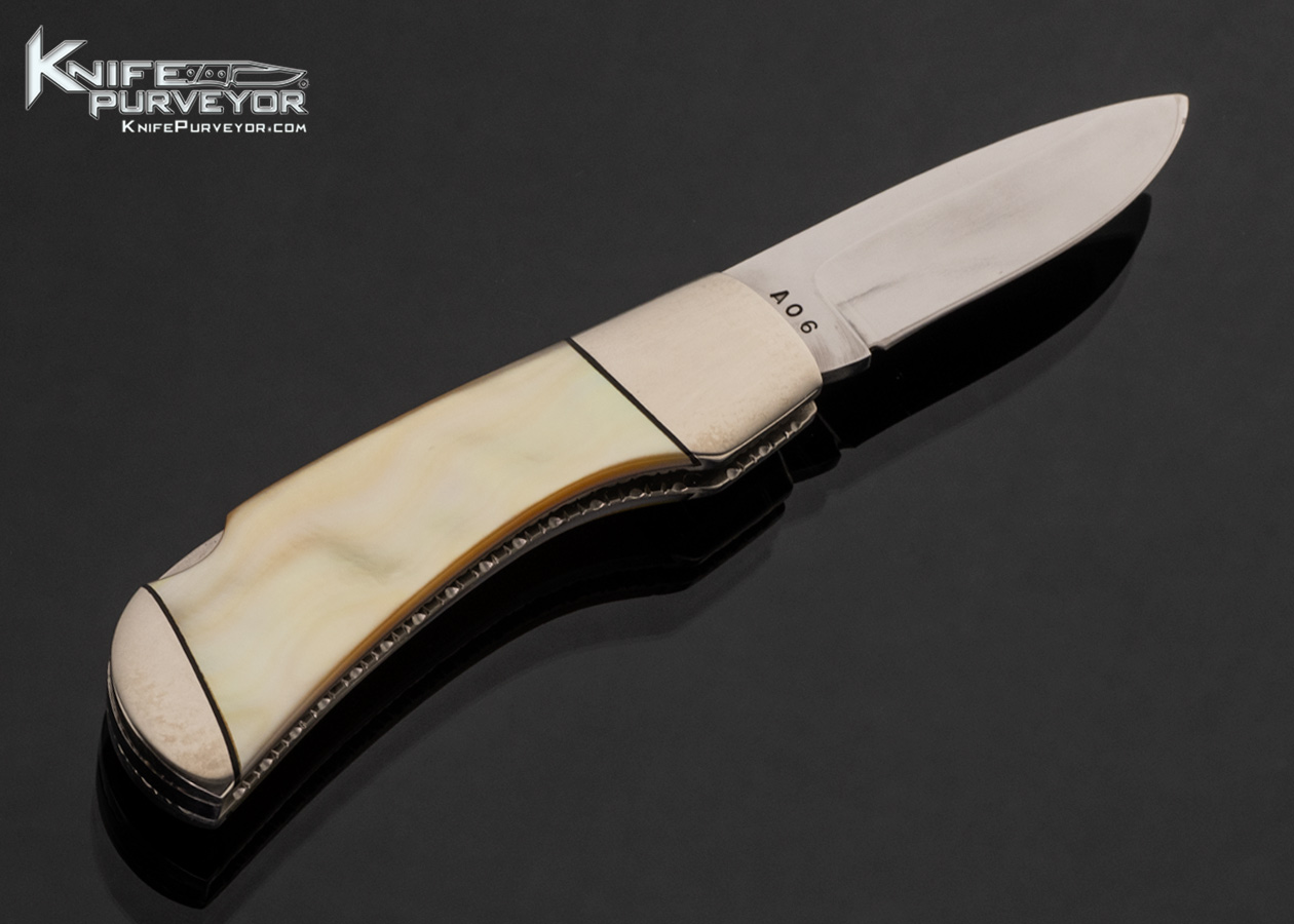 Wally Watts Custom Knife Nickel Silver with Gold Lip Pearl Lockback A06 - Image 2